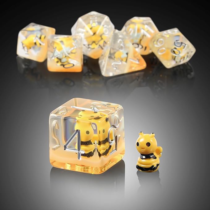 Resin Dice Set Bee - Set de 7 Dados de Resina con Abejas
