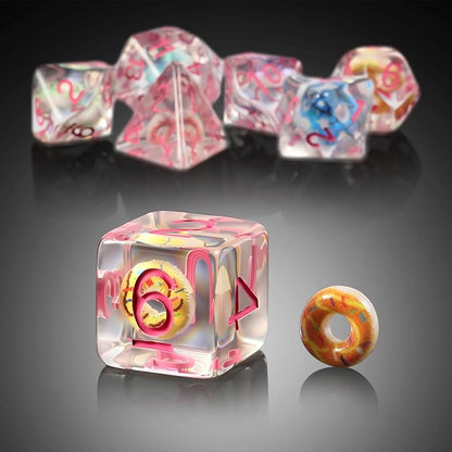 Resin Dice Set Donut - Set de 7 Dados de Resina Temática Donuts