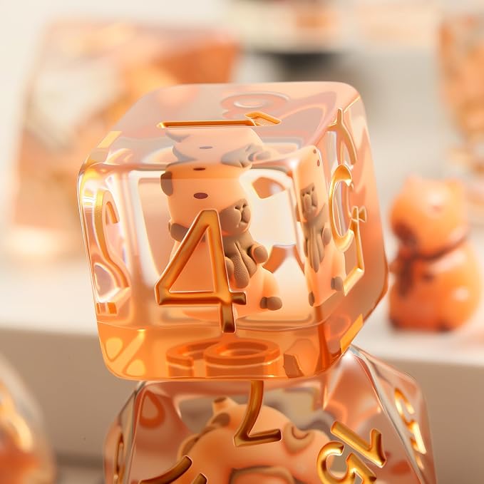 Resin Dice Set Capybara - Set de 7 Dados de Resina con Capibara