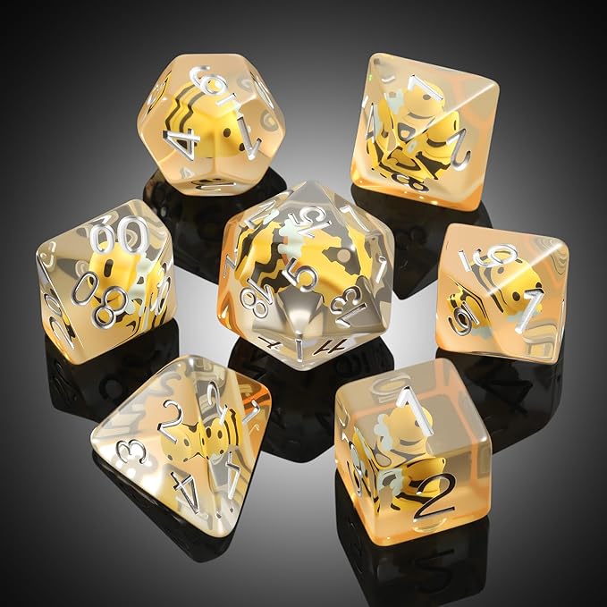 Resin Dice Set Bee - Set de 7 Dados de Resina con Abejas