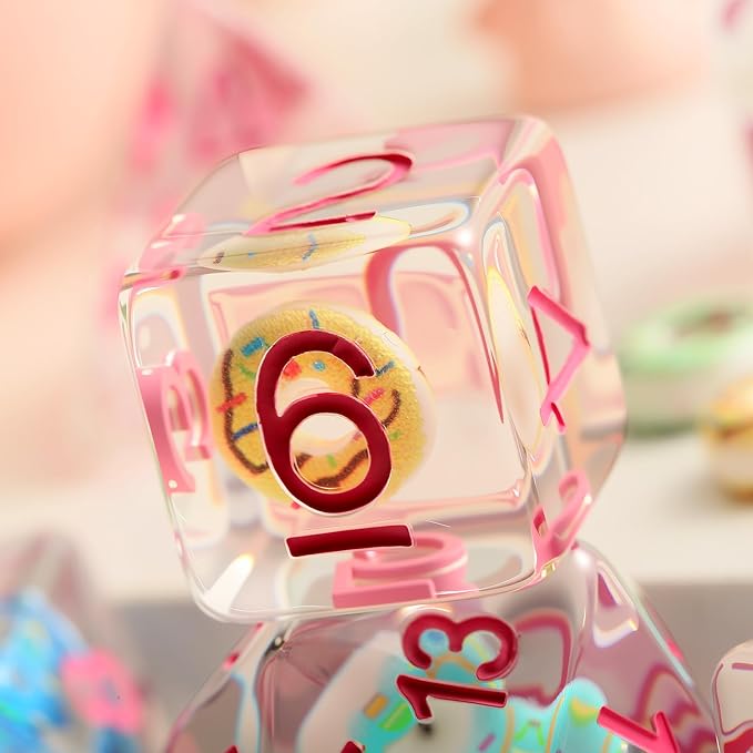 Resin Dice Set Donut - Set de 7 Dados de Resina Temática Donuts
