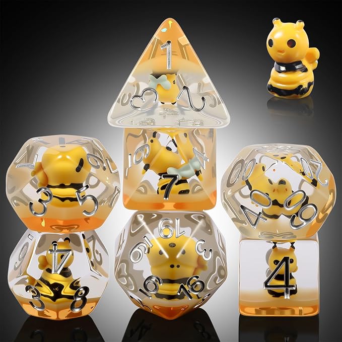 Resin Dice Set Bee - Set de 7 Dados de Resina con Abejas