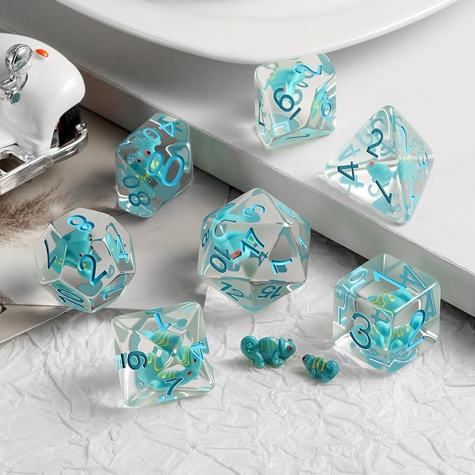 Resin Dice Set Chameleon - Set de 7 Dados de Resina con Camaleón