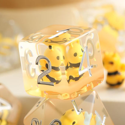 Resin Dice Set Bee - Set de 7 Dados de Resina con Abejas