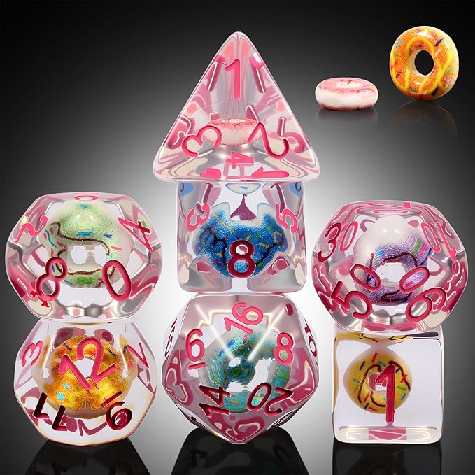 Resin Dice Set Donut - Set de 7 Dados de Resina Temática Donuts
