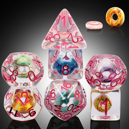 Resin Dice Set Donut - Set de 7 Dados de Resina Temática Donuts