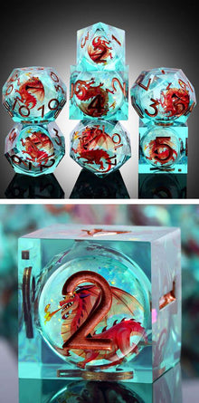Liquid Core Dice Set Pyra - Set de 7 Dados con Núcleo Líquido Dragón de Fuego
