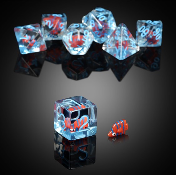 Resin Dice Set Angelfish - Set de 7 Dados de Resina con Pez Ángel