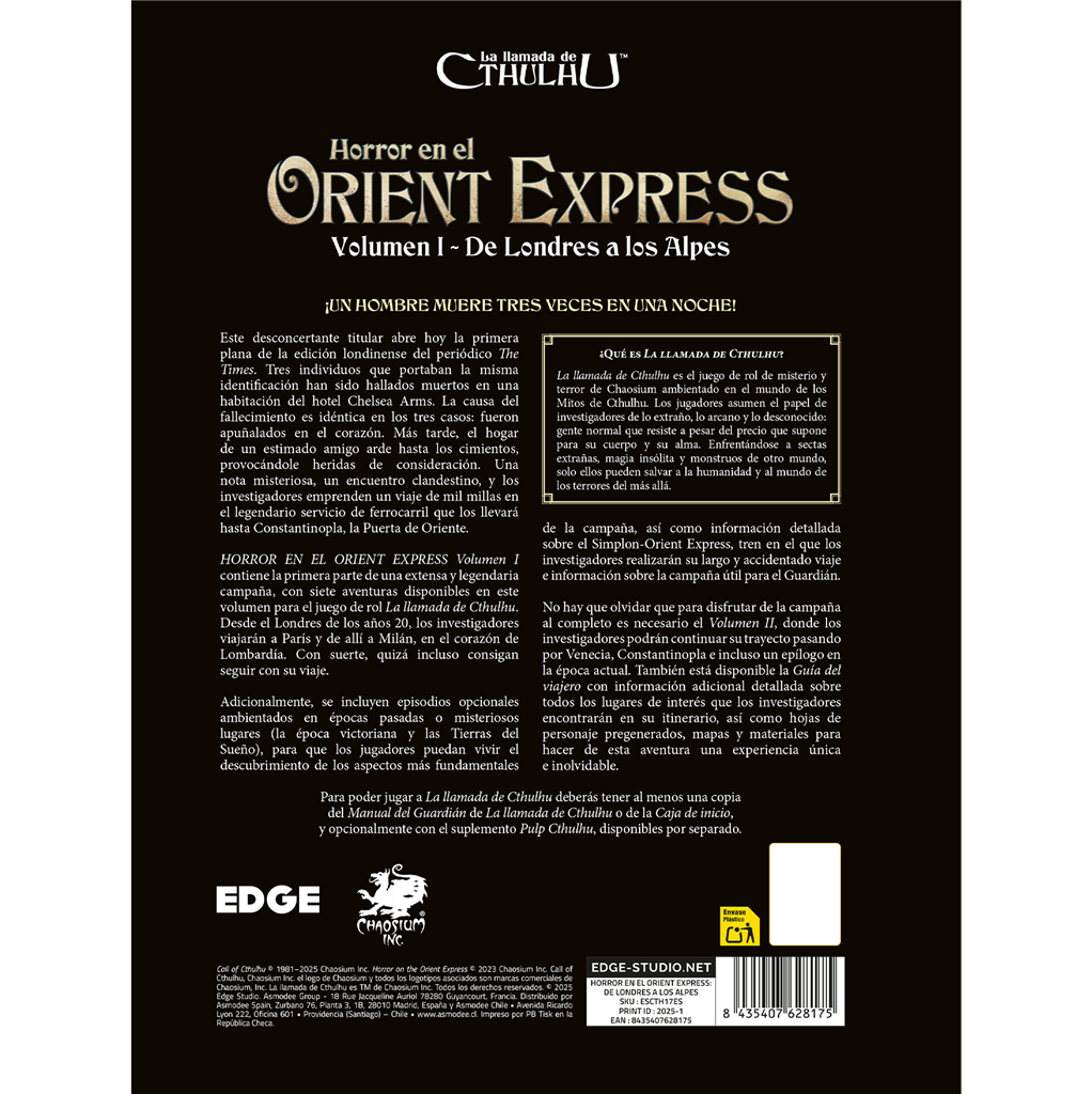 Horror en el Orient Express - Volumen 1 | Campaña Épica La Llamada de Cthulhu