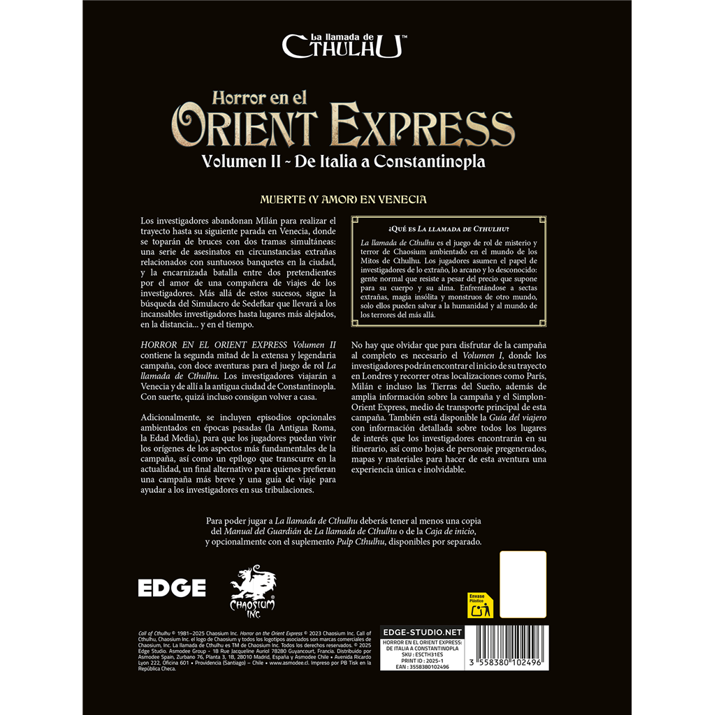 Horror en el Orient Express - Volumen 2 | Campaña Épica La Llamada de Cthulhu