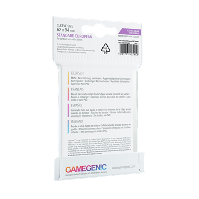Gamegenic Matte Standard European Sleeves 62x94mm