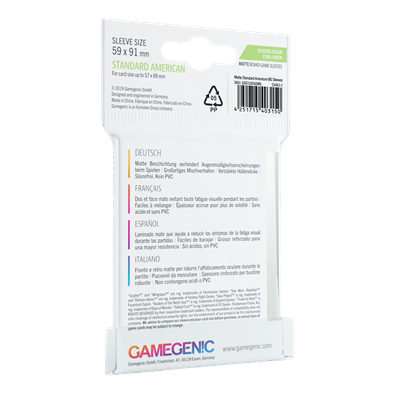 Gamegenic Matte Standard American Boardgame Sleeves 59x91mm