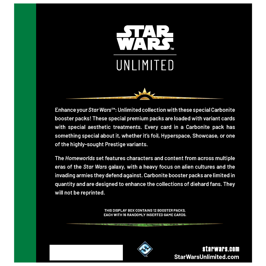 Star Wars Unlimited: Homeworlds Carbonite Booster Display (12) - Inglés